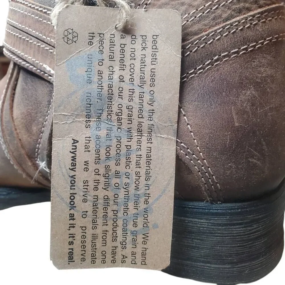 Bed Stu Wren Boots M 8, W 9.5 Tan 10 Year Wash Leather Buckle Moto Ankle
